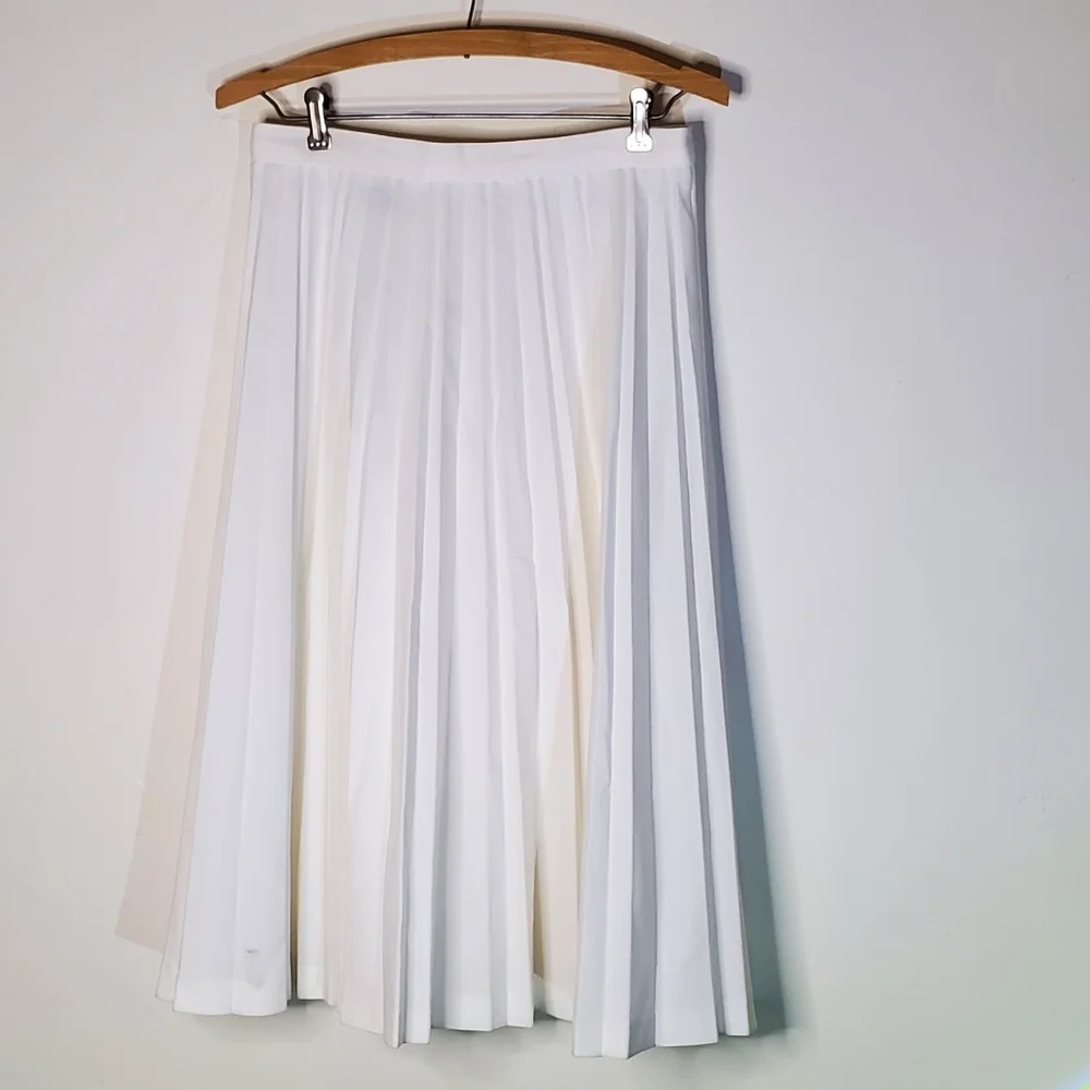 Vintage 60s White Crisp Pleated A-Line Midi Midcalf Marilyn Glam Skirt - Picture 3 of 10